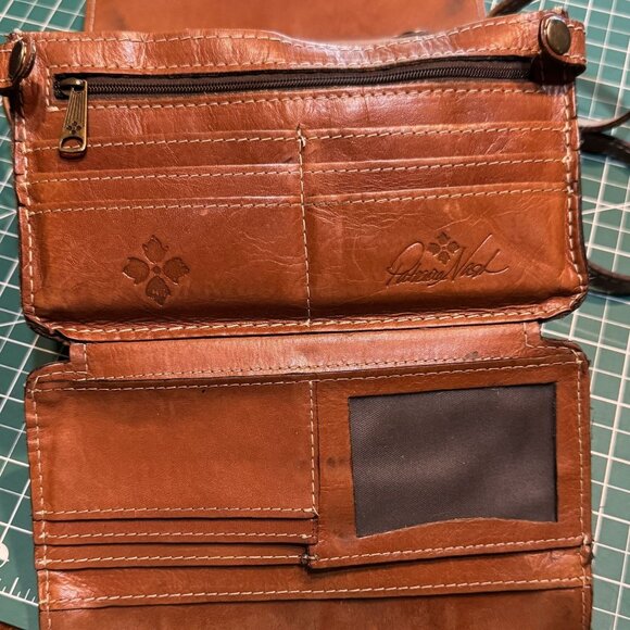 Patricia Nash Bianco Crossbody Organizer Clutch Brown Leather Shoulder Bag - Picture 5 of 13